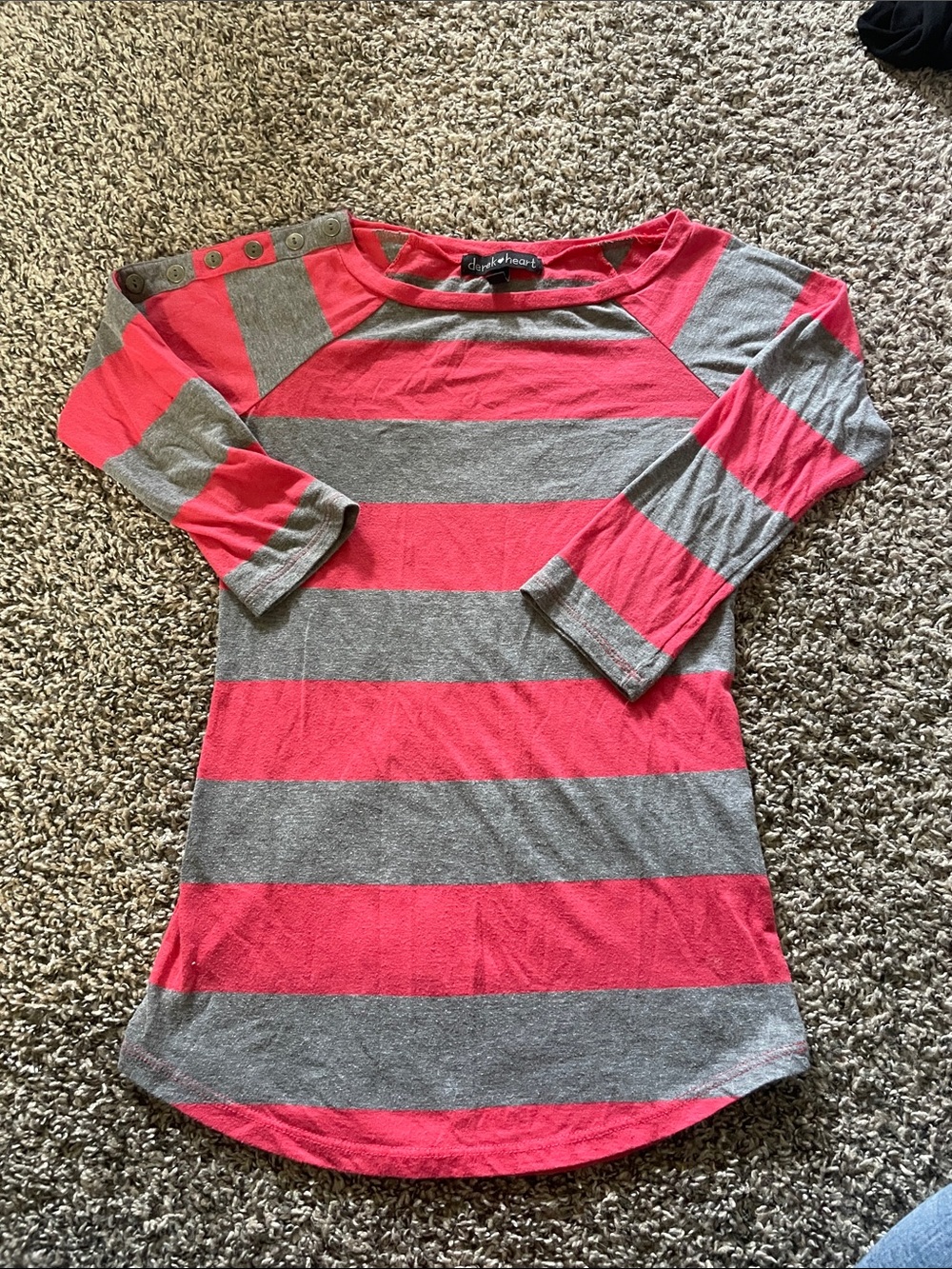 Derek Heart Pink & Gray Striped Boatneck Long Sleeve with Shoulder Buttons